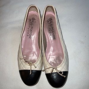 Paul Mayer Attitudes Quilted Black White Leather Cap Toe Ballet Low Heel 8.5